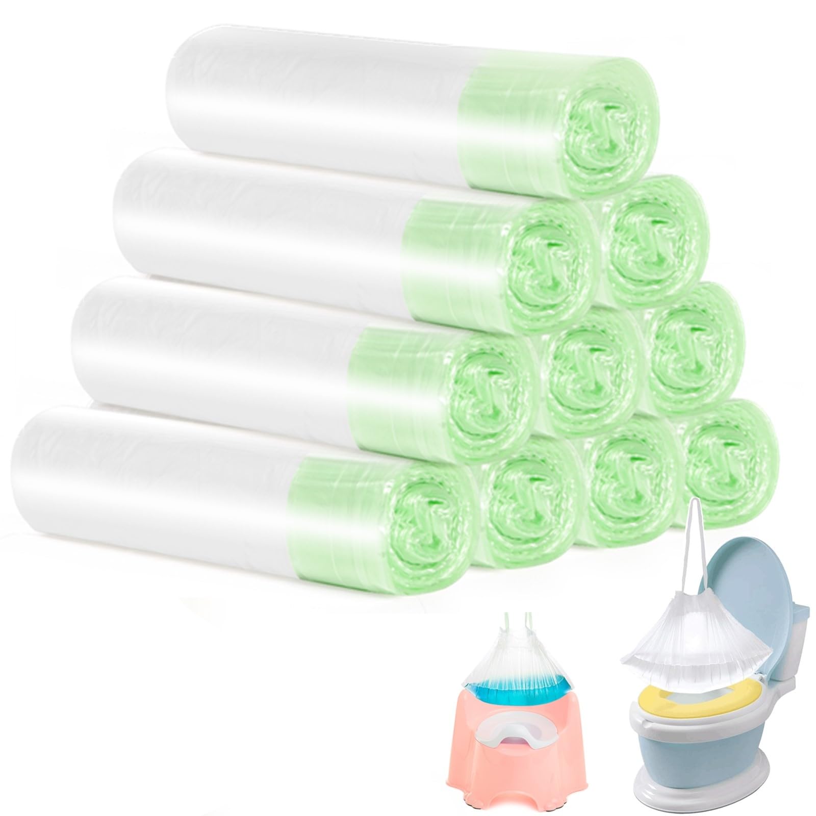 Tebery 100 Pack Portable Potty Chair Liners with Drawstring, Potty Bags Potty Liners Disposable for Baby Toilet Potty Training Seat
