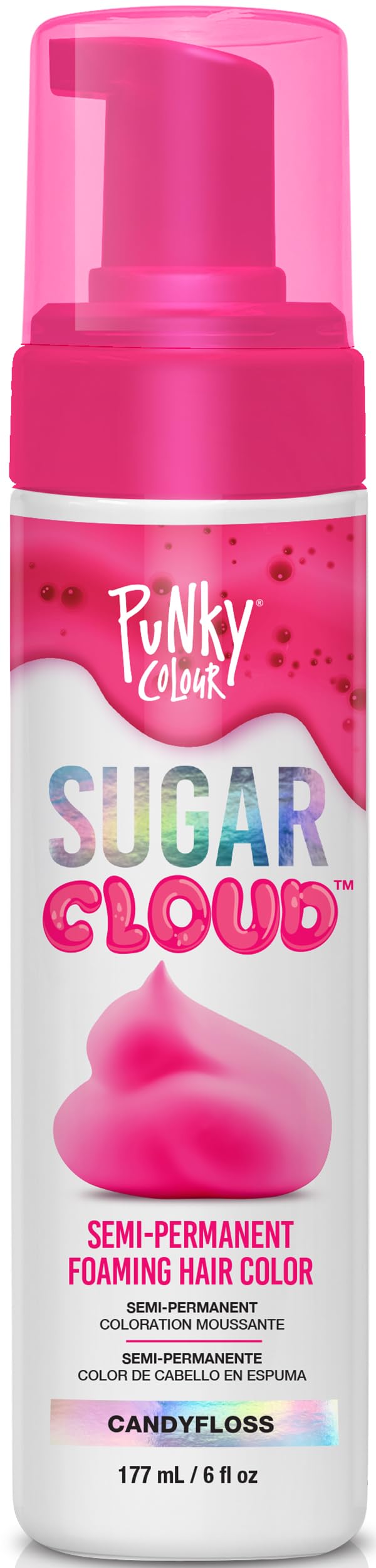 Punky Sugar Cloud Semi-Permanent Foam Hair Color, CandyFloss - Vibrant Hair Dye for Long-Lasting Color, Easy Application Foam Hair Dye, 6 fl oz.