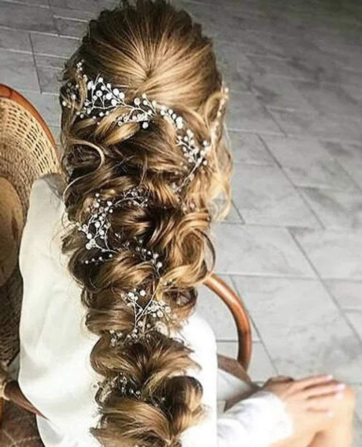 Deniferymakeup Bridal Crystal and Pearl Hair Vine Bridal Hair Vine Wedding Head Piece Bridal Hair Accessories Headband Hair Jewelry Hair Accessories Bridal Hair Twig Wedding Tiara (Gold)