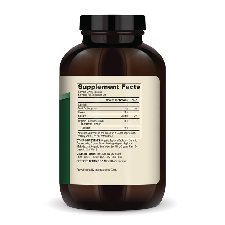 Dr. Mercola Organic Bone Broth Collagen, 90 Servings (270 Tablets), Organically Raised Grass-Fed Beef, Dietary Supplement, Supports Bone and Joint Comfort, USDA Organic, Non-GMO