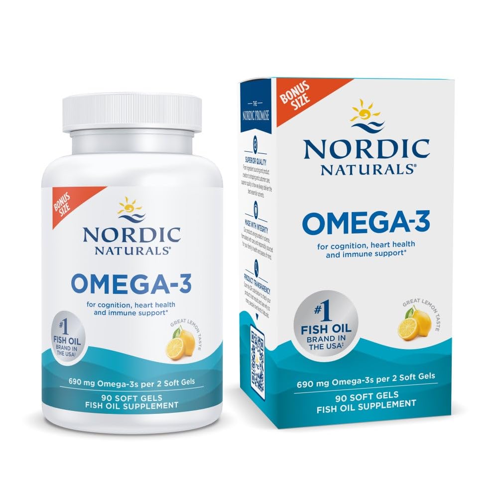 Nordic Naturals Omega-3, Lemon Flavor - 90 Soft Gels - 690 mg Omega-3 - Fish Oil - EPA & DHA - Immune Support, Brain & Heart Health, Optimal Wellness - Non-GMO - 45 Servings