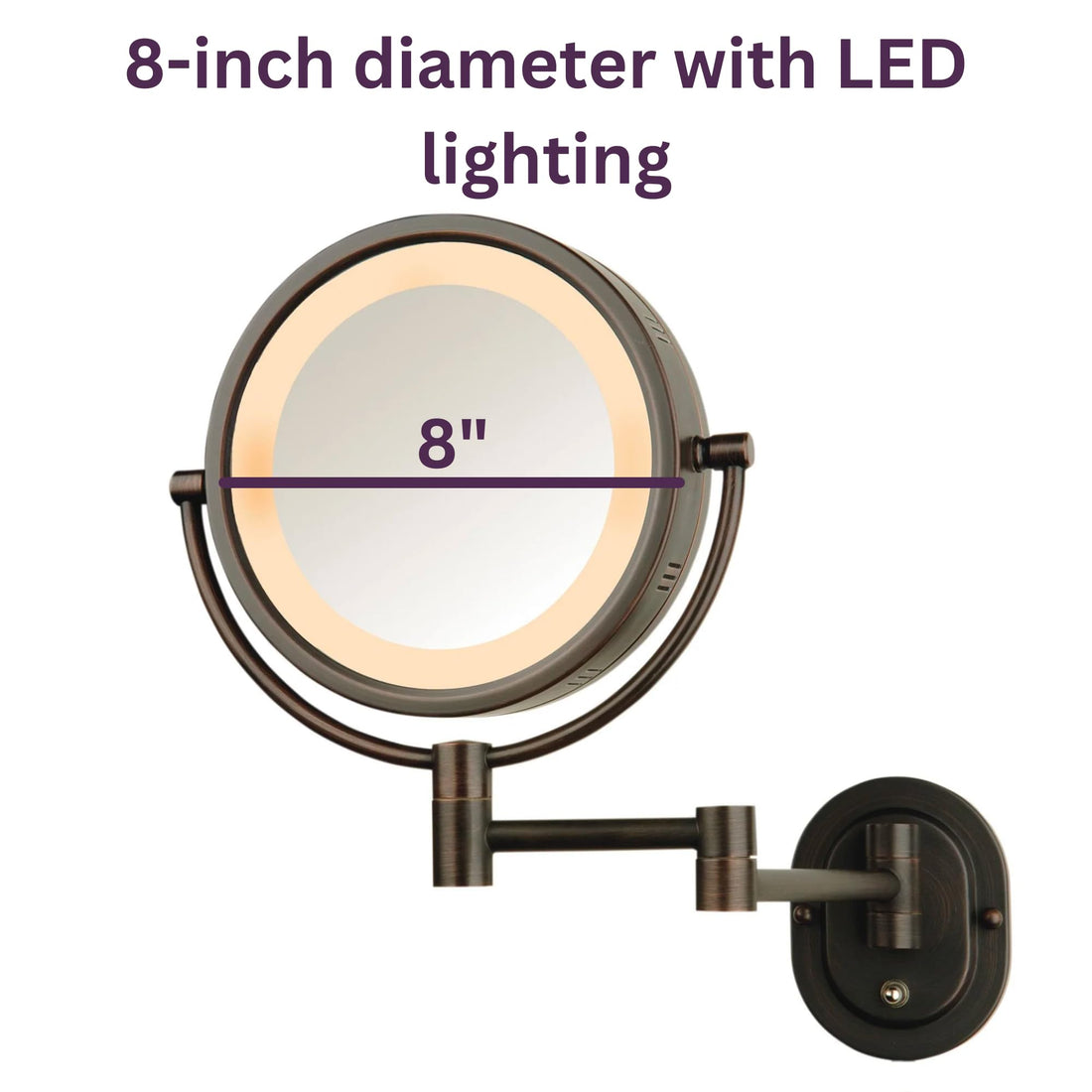 Jerdon HL65BZ 8-Inch Lighted Wall Mount Makeup Mirror with 5x Magnification, Bronze Finish