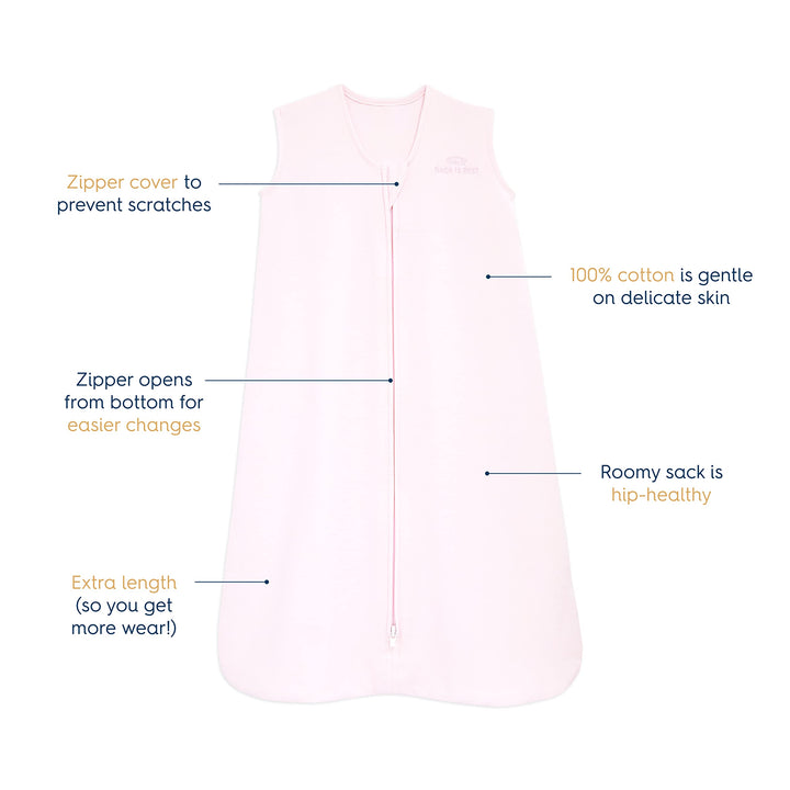HALO SleepSack, 100% Cotton Wearable Blanket, Swaddle Transition Sleeping Bag, TOG 0.5, Soft Pink, Small, 0-6 Months