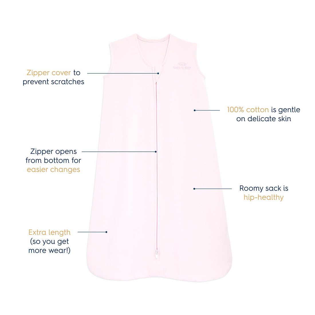 HALO SleepSack, 100% Cotton Wearable Blanket, Swaddle Transition Sleeping Bag, TOG 0.5, Soft Pink, X-Large, 18-24 Months