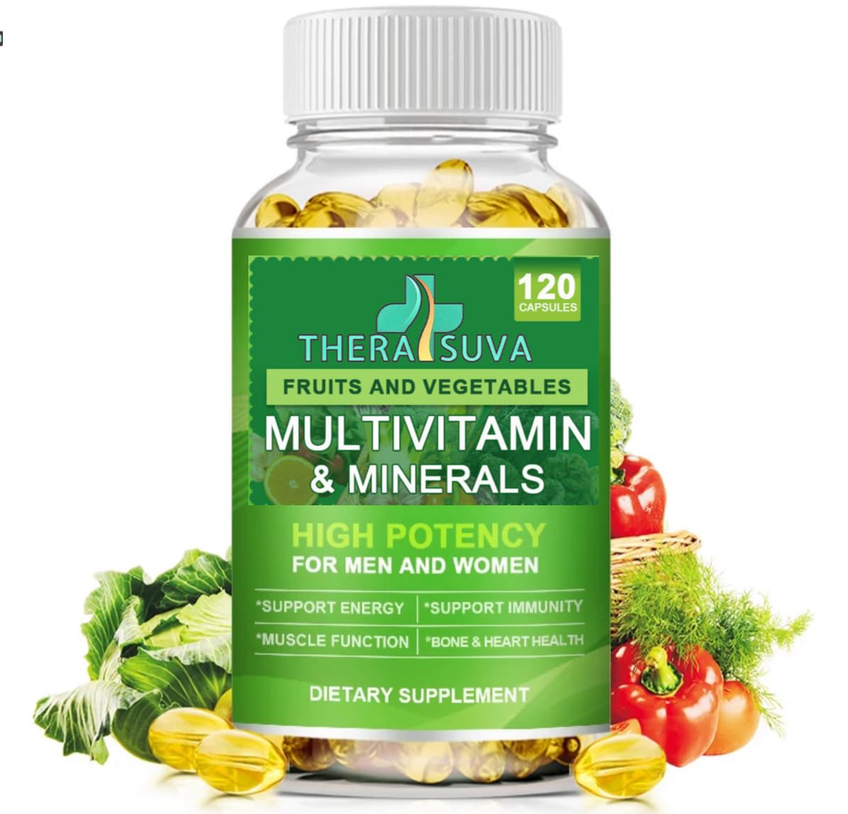 All Natural Multivitamins & Minerals + B Complex + Calcium + Magnesium + Zinc, 100% Vegan Sourced Whole Food Supplement, Complete Nutritional Support for Men & Women- 120 Capsules, 60 Day Supply