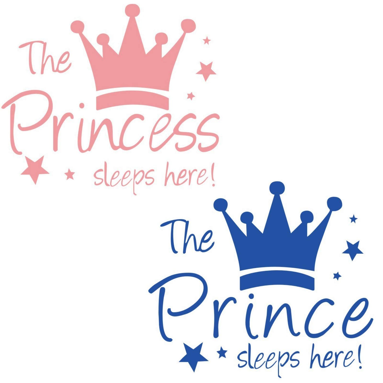 Maydahui 2 PCS Wall Sticker The Prince/Princess Sleep Here 12.6 Inch Little Crown Star Art Quotes Wall Decal Decor for Living Room Bedroom