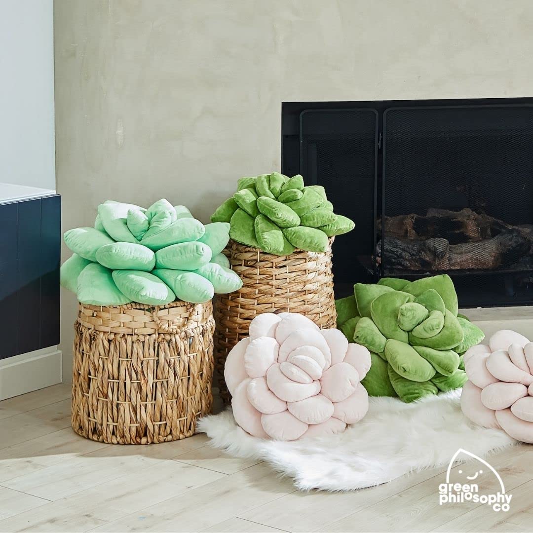 Green Philosophy Co. Succulent® Pillow 16 – Soft 3D Decorative Flower Throw Pillow, Unique Olive Green Plush Flower Cushion, Perfect for Couch, Sofa, Bedroom Decor, Gift for Plant Lovers