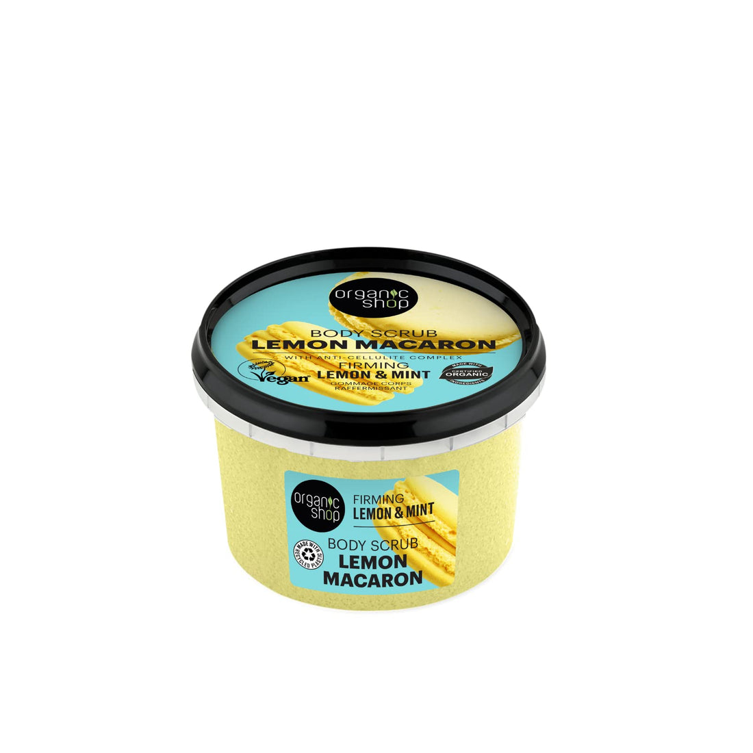Organic Shop Lemon & Mint, Firming & Exfoliating Body Scrub, 100% Vegan & Organic, Daily Exfoliant, Detox & Moisturizer, Body, Face, Hand & Foot, Intensive Care & Skin Toning. 250ml.