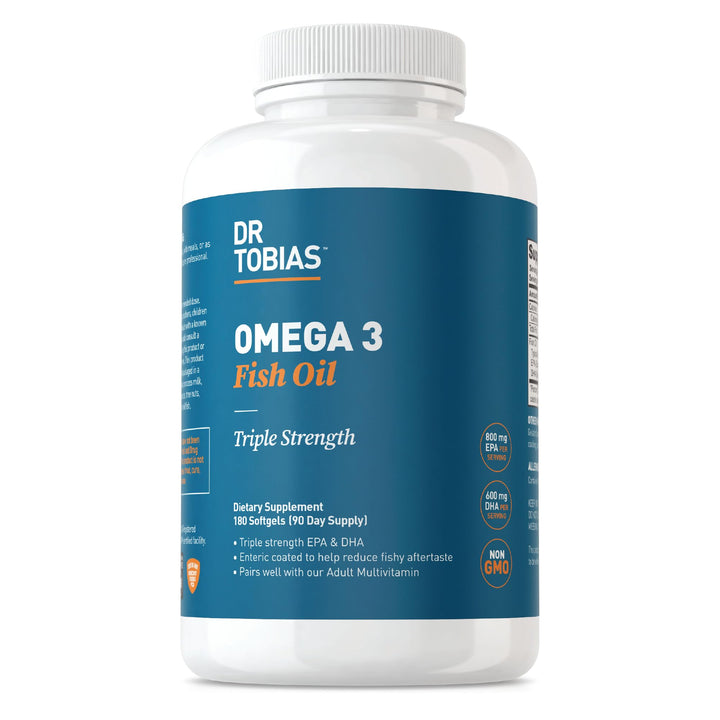 Dr. Tobias Omega 3 Fish Oil, 2000mg Triple Strength Omega 3 Supplement with 800mg EPA 600mg DHA Per Serving, Fish Oil Omega 3 Supplements for Heart, Brain & Immune Support, 180 Softgels, 90 Servings
