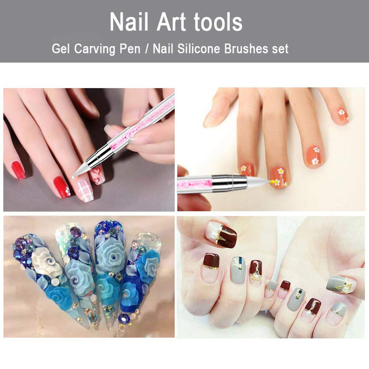 Bysiter 10pcs Nail Art Gel Carving Pen Acrylic Dotting Tool Nail Silicone Brushes set Pottery Clay Sculpting Tools