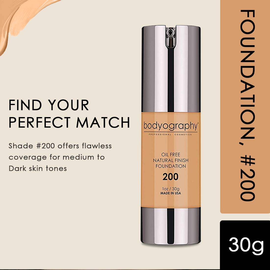 Bodyography Natural Finish Foundation No.200, 1.0 Ounce