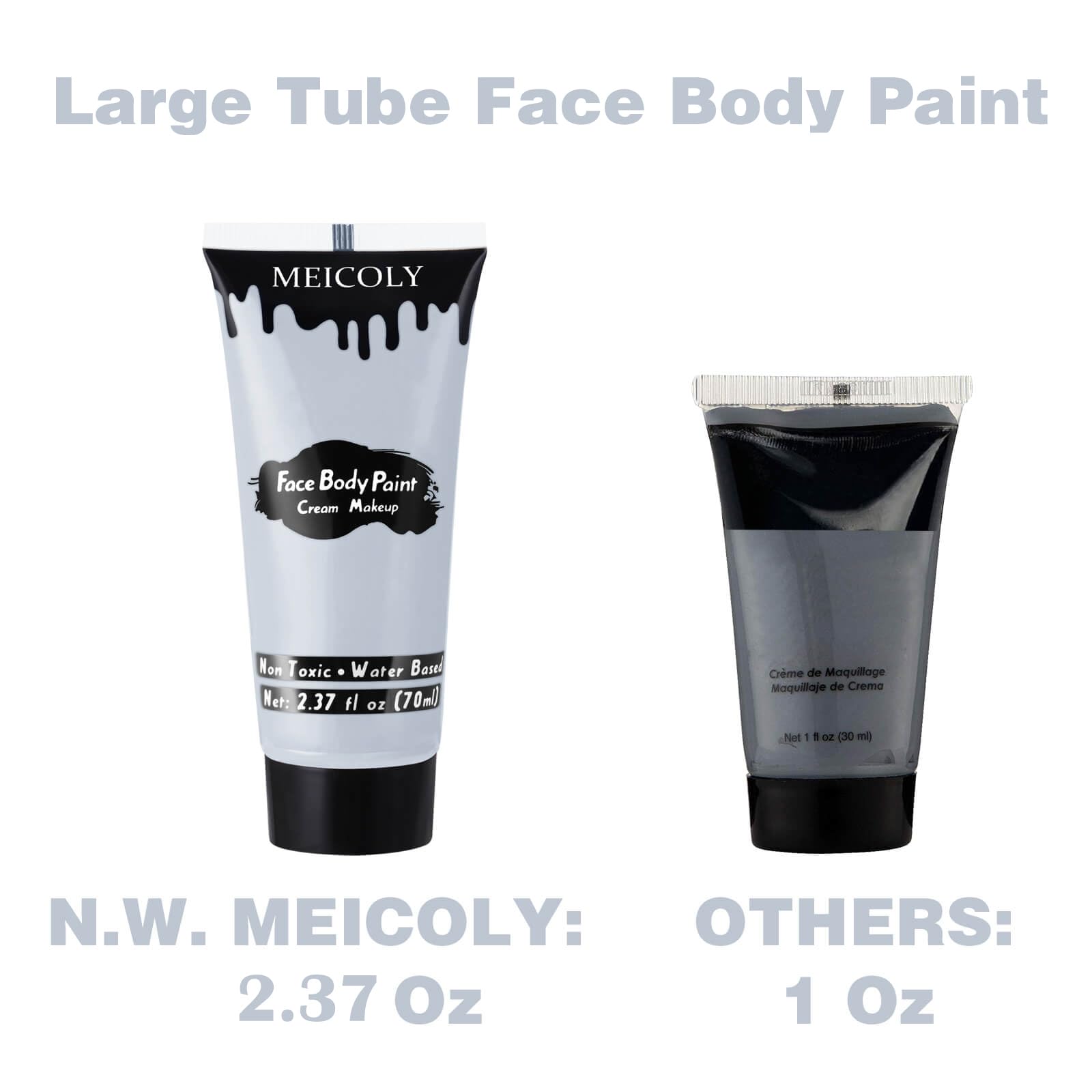 MEICOLY Light Grey Cream Face Body Paint,2.37Oz Large Tube Face Paint Zombie Makeup for Adults and Kids,Professional Face Painting for Halloween SFX Grayscale Homestuck Cosplay Makeup