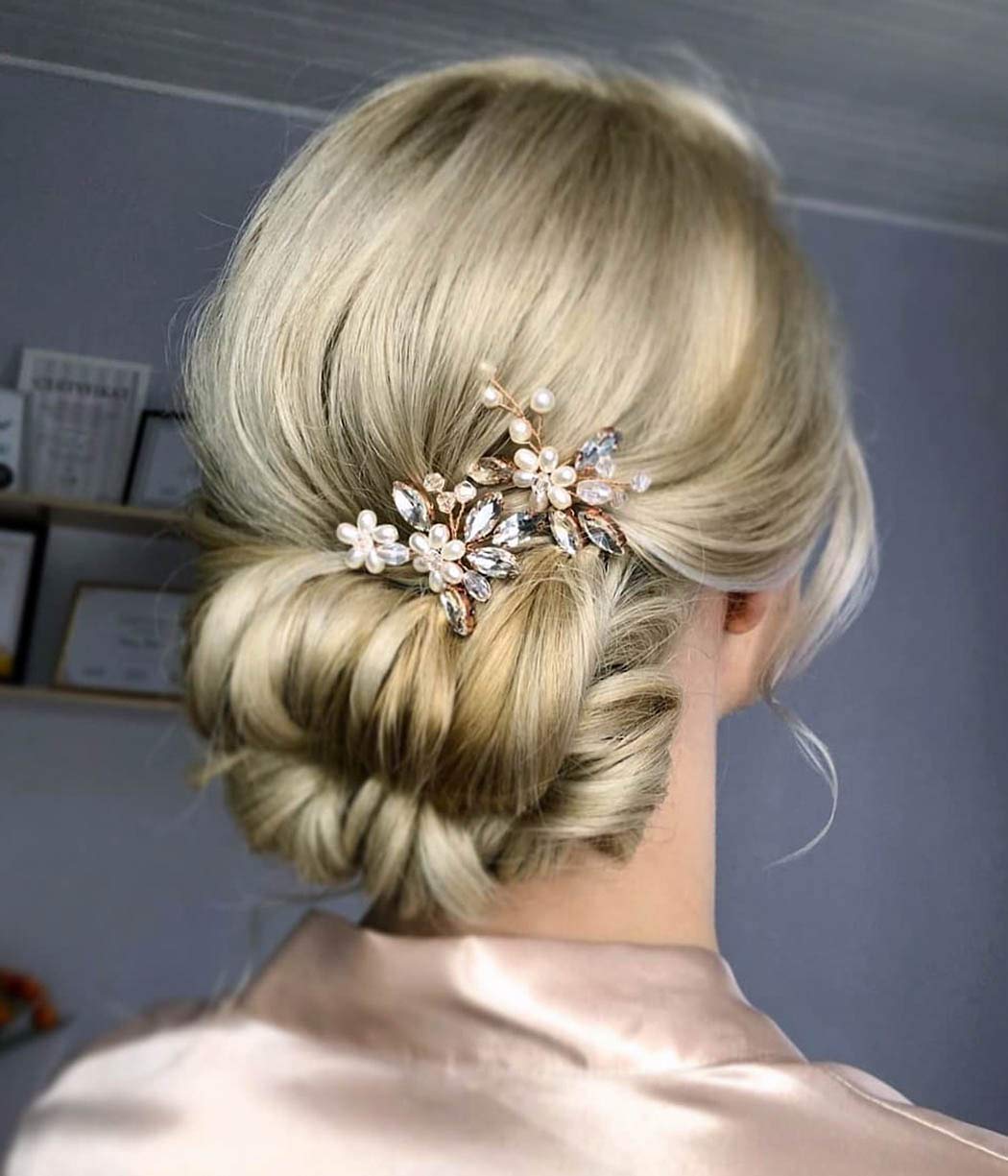 Catery Flower Bride Wedding Hair Pins Crystal Pearl Hair Set Jewelry Headpieces Bridal Decorative Hair Accessories for Women Pack of 2 (Rose Gold)