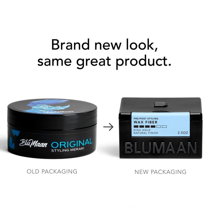 BluMaan Original Styling Meraki - Men's Wax Fiber Hair Styler for All-Day Hold - Adds Volume & Controls Hair - Natural Finish with Heat Protectant - Great For All Hair Types - 2.5 oz (74 ml)