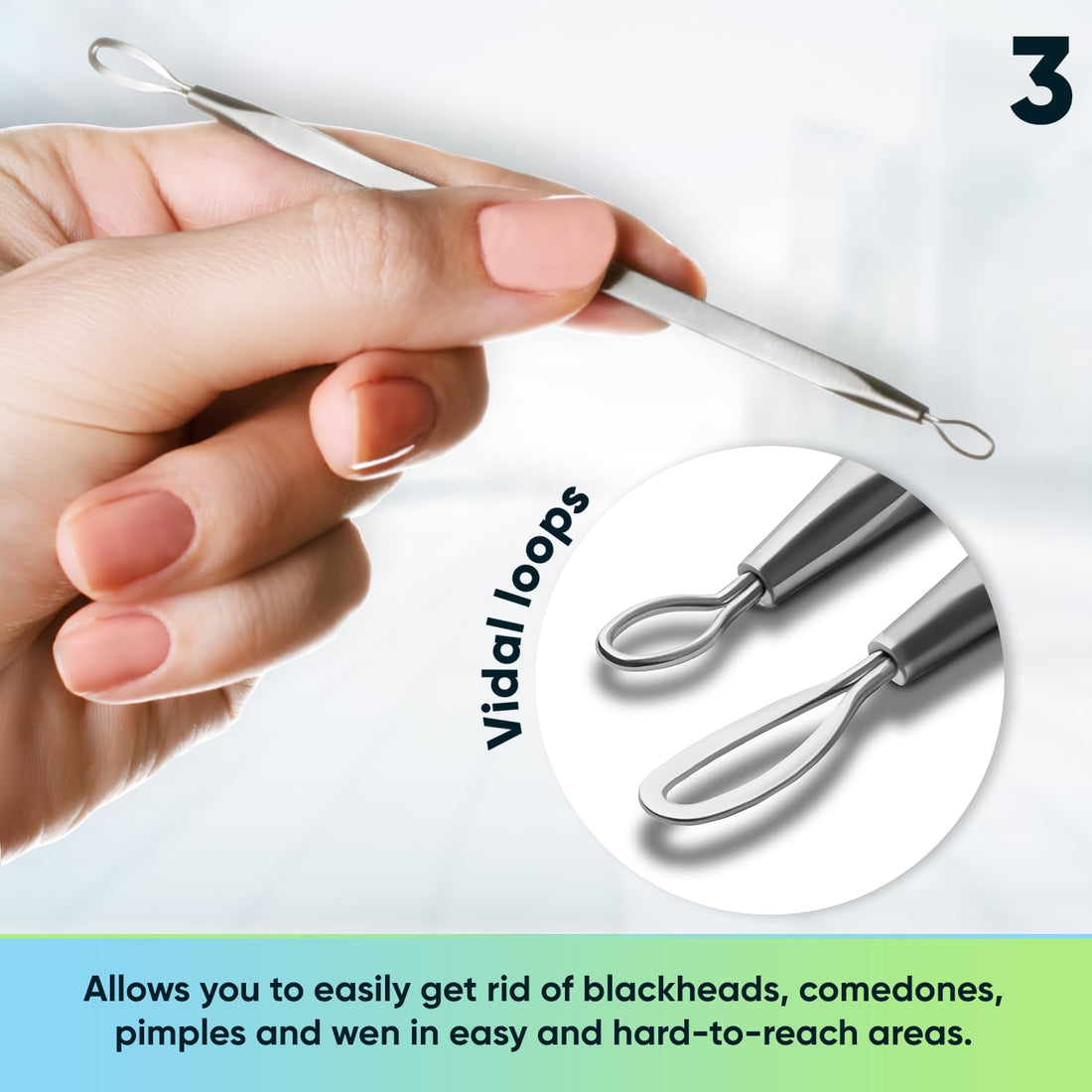 Ultimate Blackhead Removal Skincare Tools Set, Vidal Loops, Uno Spoon, 5 in 1, Metal Storage case