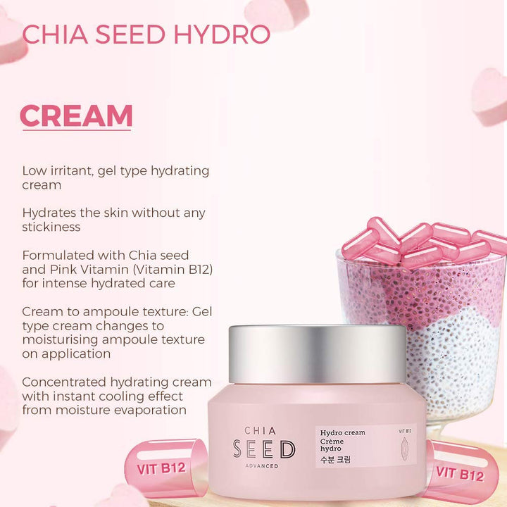 The Face Shop Chia Seed Advanced Hydro Cream | Concentrated Gel Type Hydrating Cream with Instant Cooling Effect | Formulated for Intense, Upgraded & Hydrating Care, 1.76 Fl Oz