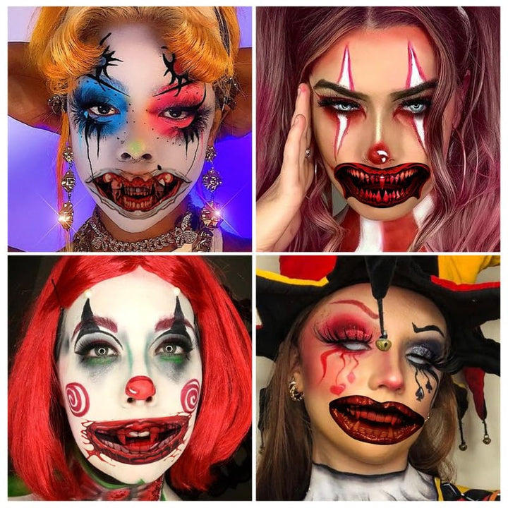 Halloween Temporary Horror Scary Mouth Face Tattoo Stickers Props for Women Adults Men Cosplay Party Masquerade Accessories Kit