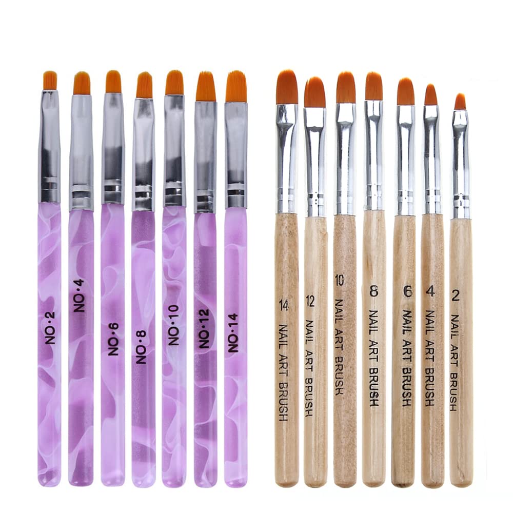 WOKOTO 14 Pcs Nail Brush Pen Set Uv Gel Acrylic Nail Art Tips Builder Brush Nail Painting Brush Pen Kit