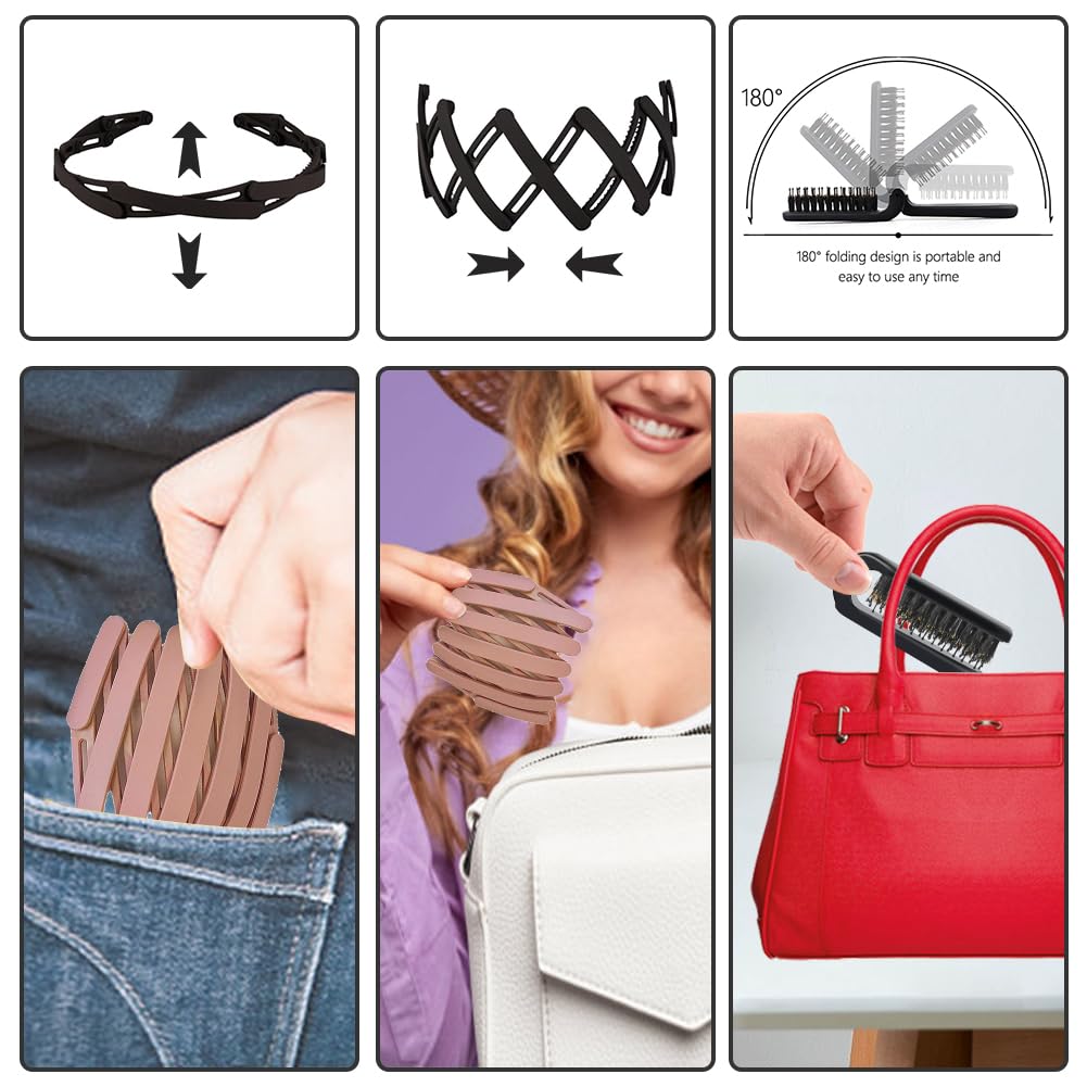 Aozzy Travel Hair Brushes Folding Hair Brush with Boar Bristle Portable Pocket Size Brushes