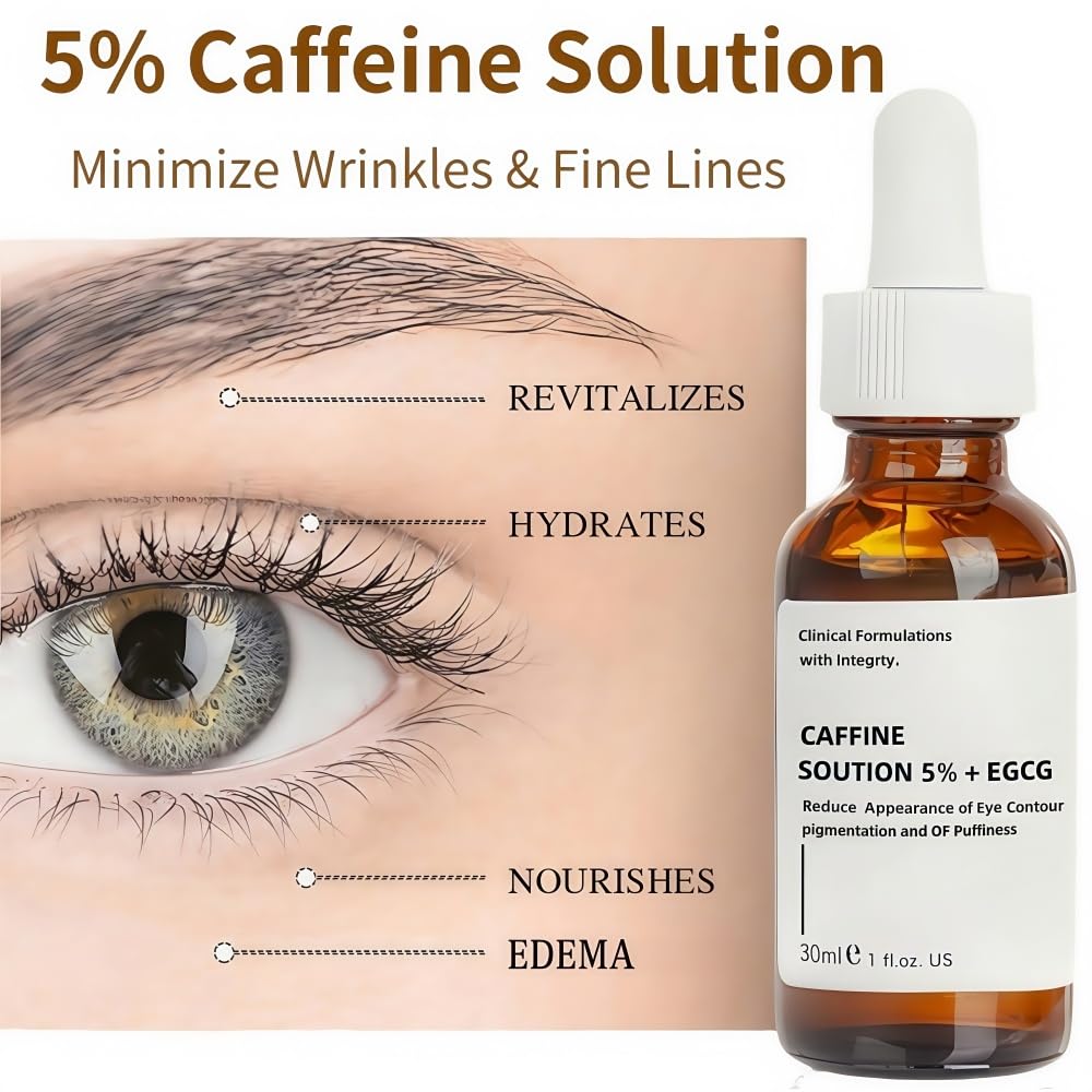 Caffeine Solution 5% + EGCG, Caffeine Eye Serum For Face, Moisturizing Under Eye Solution For Reduces Dark Circles & Puffiness, 30ML
