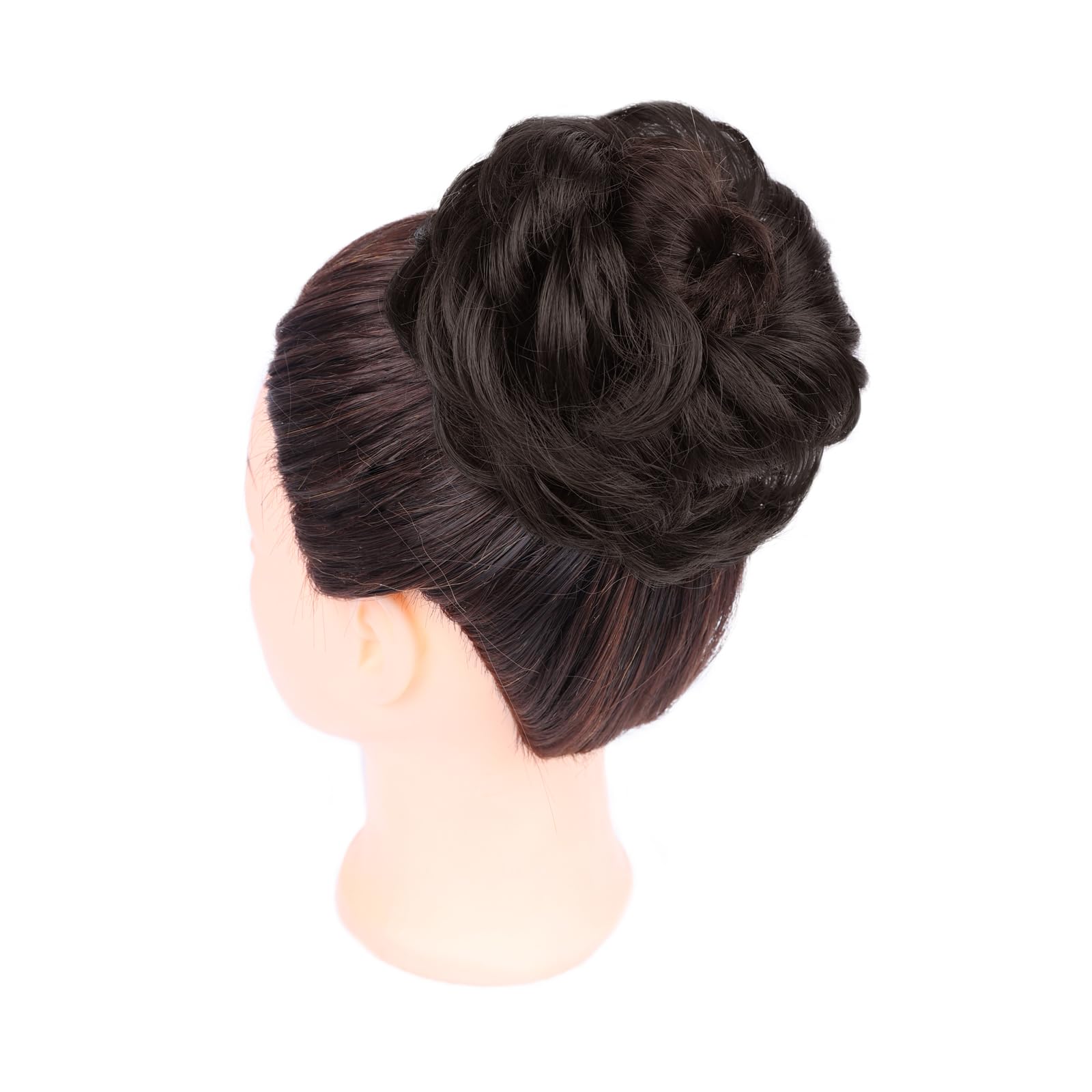 MORICA 1PCS Messy Hair Bun Hair Scrunchies Extension Curly Wavy Messy Synthetic Chignon for Women (4#(Darkest Brown Tend to Black))
