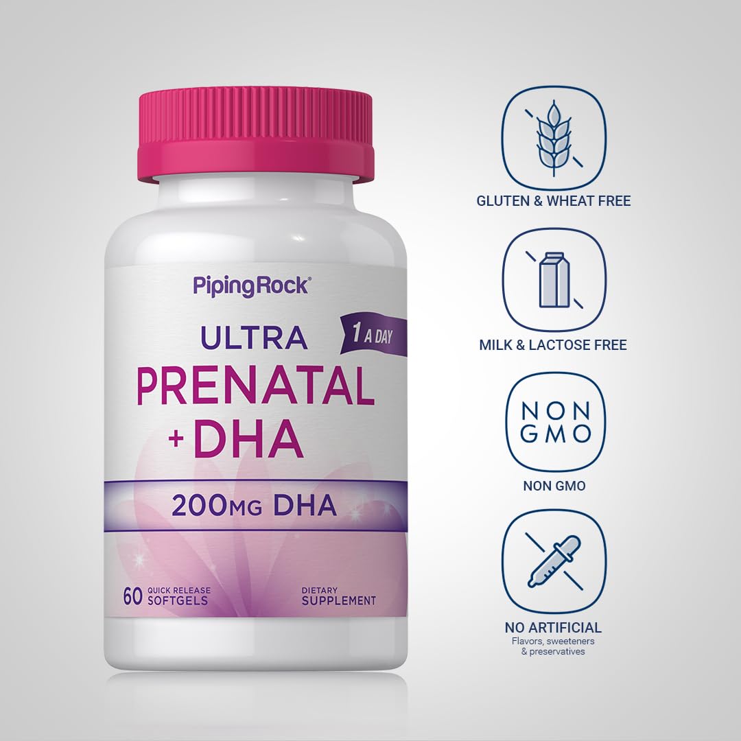 Piping Rock Prenatal Vitamins for Women | DHA 200 mg | 60 Softgels | with Iron, Folic Acid, & Omega 3 | Ultra Multivitamin Supplement | Non-GMO, Gluten Free