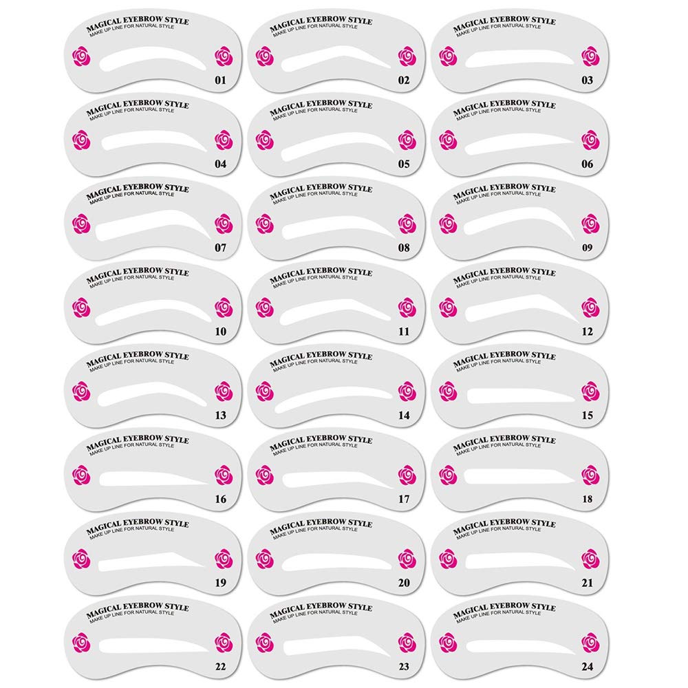 24 PCS Different Styles Eyebrow Shaping Stencils, Kalolary Eyebrow Grooming Stencil Kit Shaping Templates DIY Tools