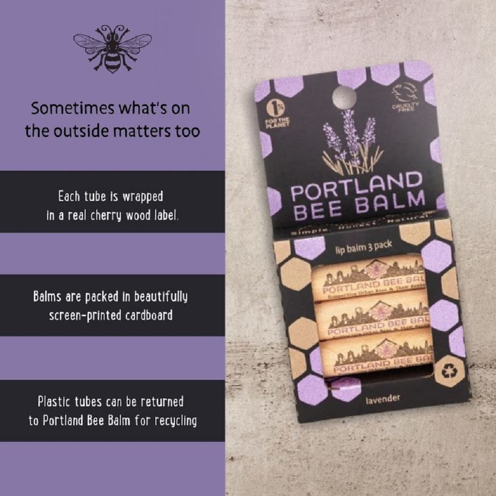 Portland Bee Balm All Natural Handmade Beeswax Based Lip Balm, Lavender 3 Count