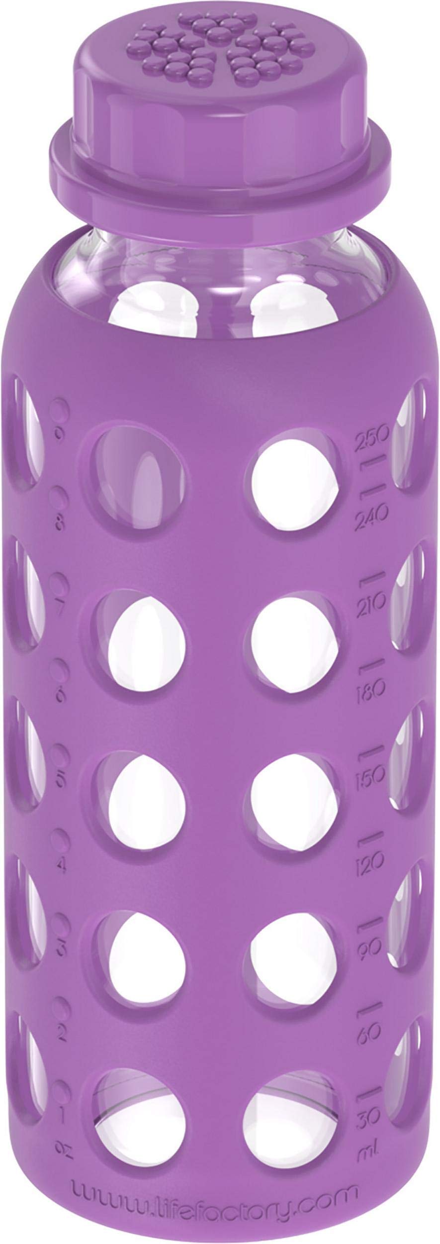 Lifefactory 9-Ounce BPA-Free Glass Water Bottle with Flat Cap and Silicone Sleeve, Grape