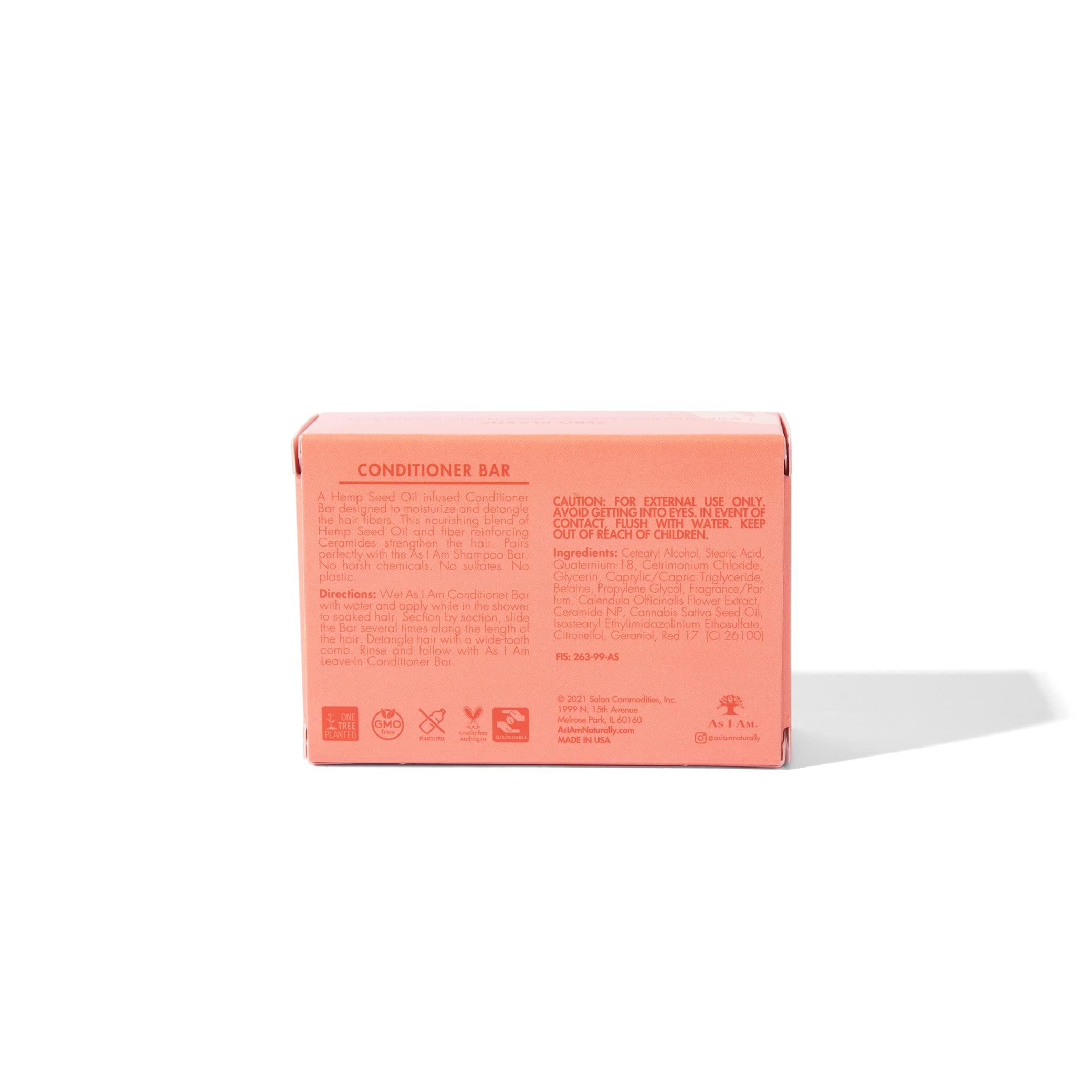 As I Am Hemp Seed Oil Conditioner Bar - 3.5 ounce - with Ceramides, Calendula, Betaine - Made in USA