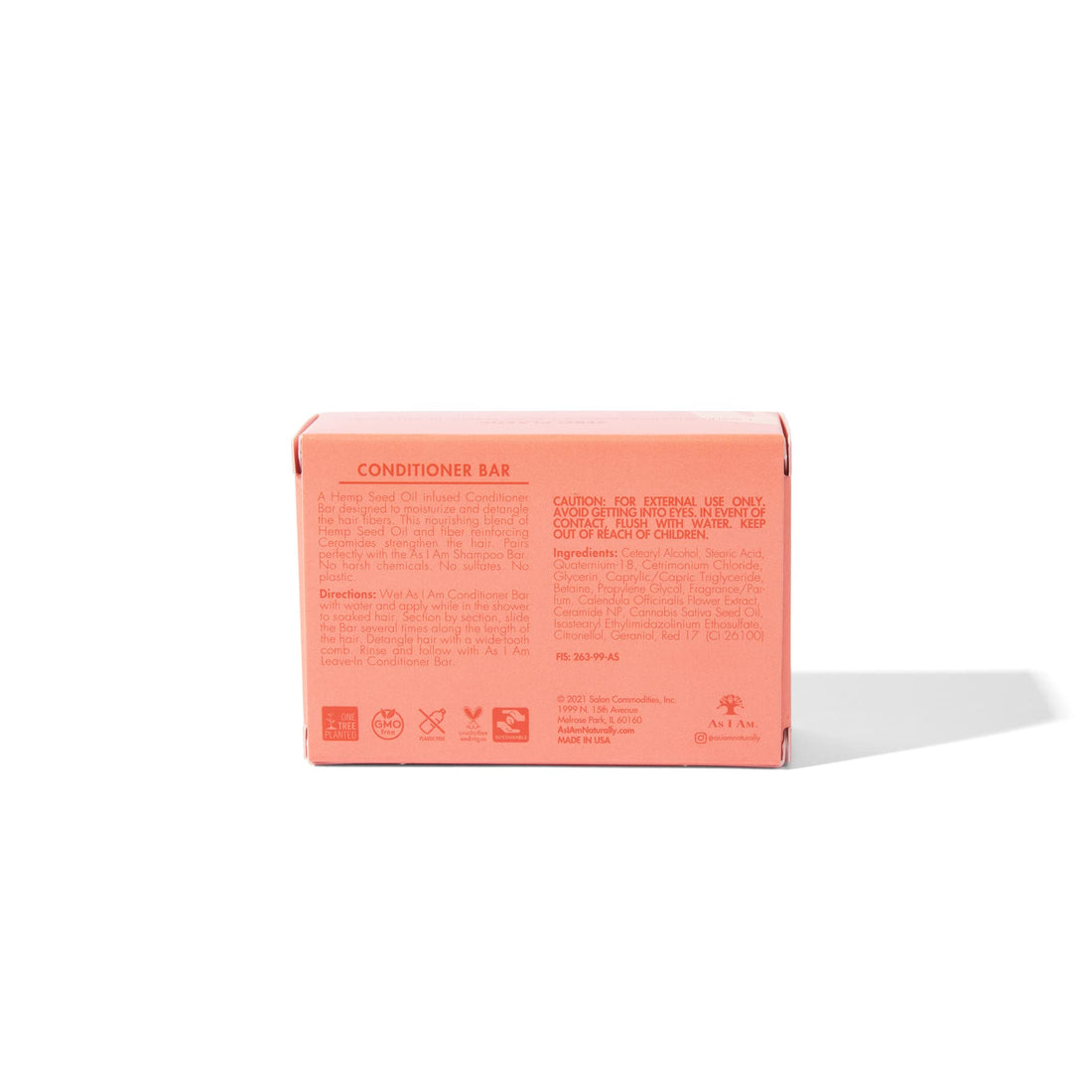 As I Am Hemp Seed Oil Conditioner Bar - 3.5 ounce - with Ceramides, Calendula, Betaine - Made in USA