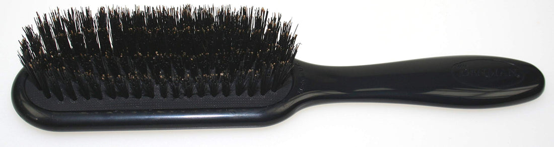 Denman D 92 Edge Tamer Soft Natural Bore Bristles Flat Hair Brush with Handle for Men and Women, Black Color