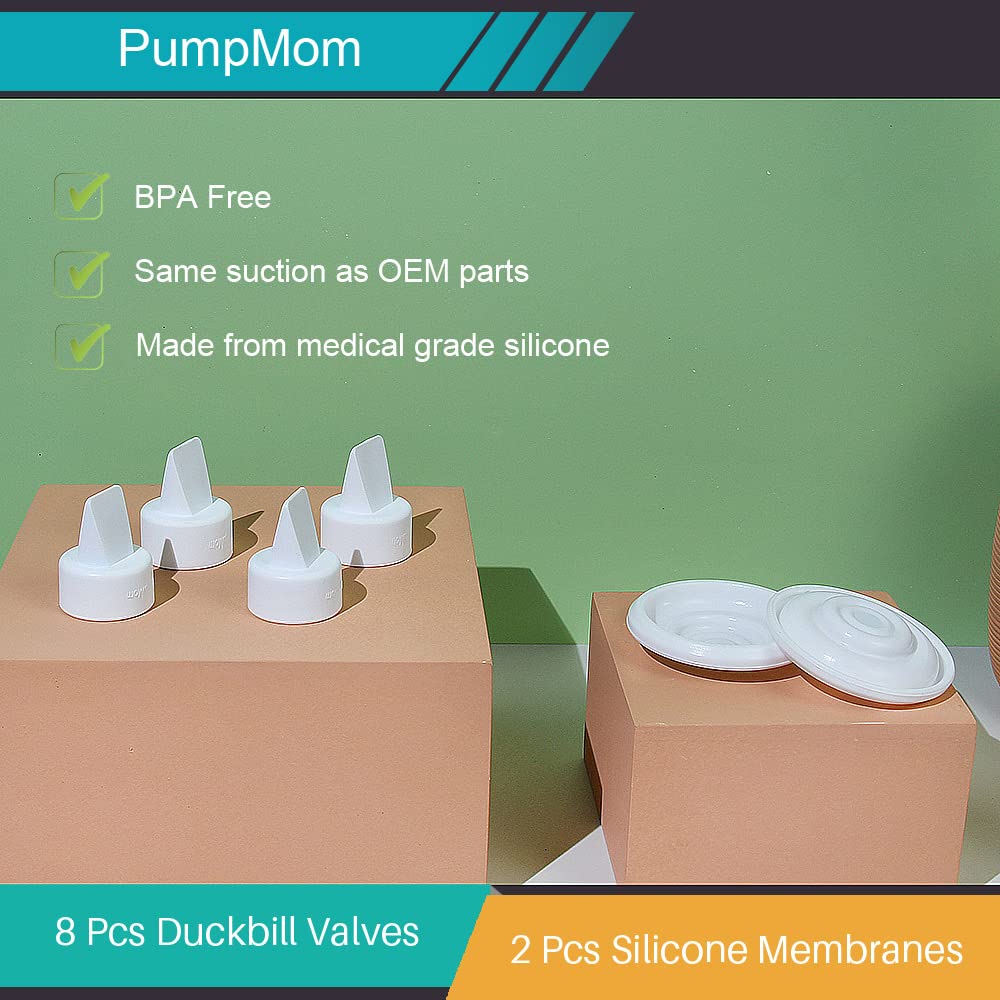 PumpMom-us Breast Pump Parts, 8 Duckbill Valves and 2 Silicone Membrane for Spectra S2, S1 and 9 Plus Breastpumps, Compatible with Spectra Valves and Silicone Diaphragm