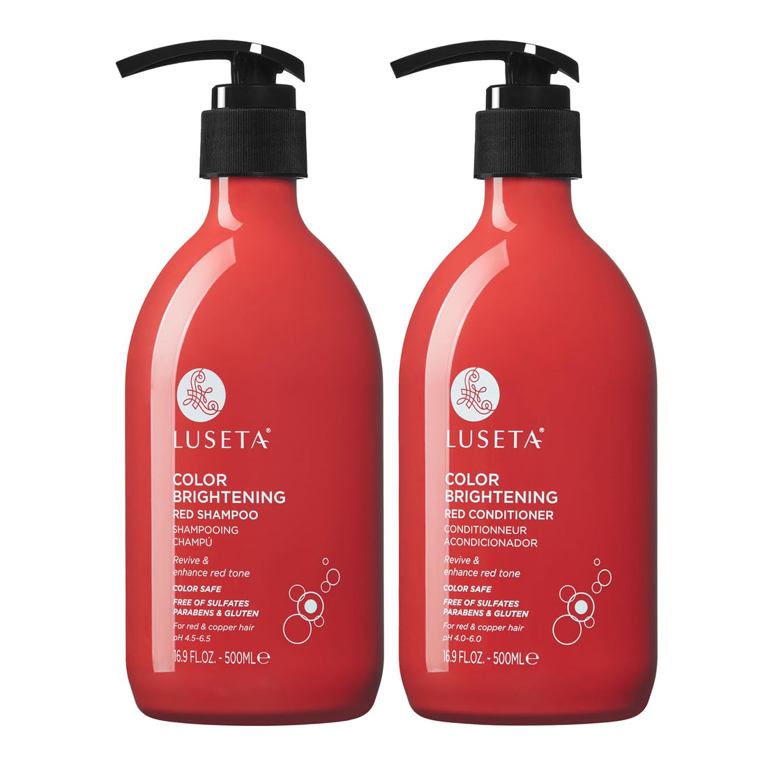 Luseta Red Hair Shampoo & Conditioner Set for Color Treated, Sulfate and Paraben Free for Copper Brightening, Strengthening Follicles With Pomegranate Extract 2 x 16.9oz