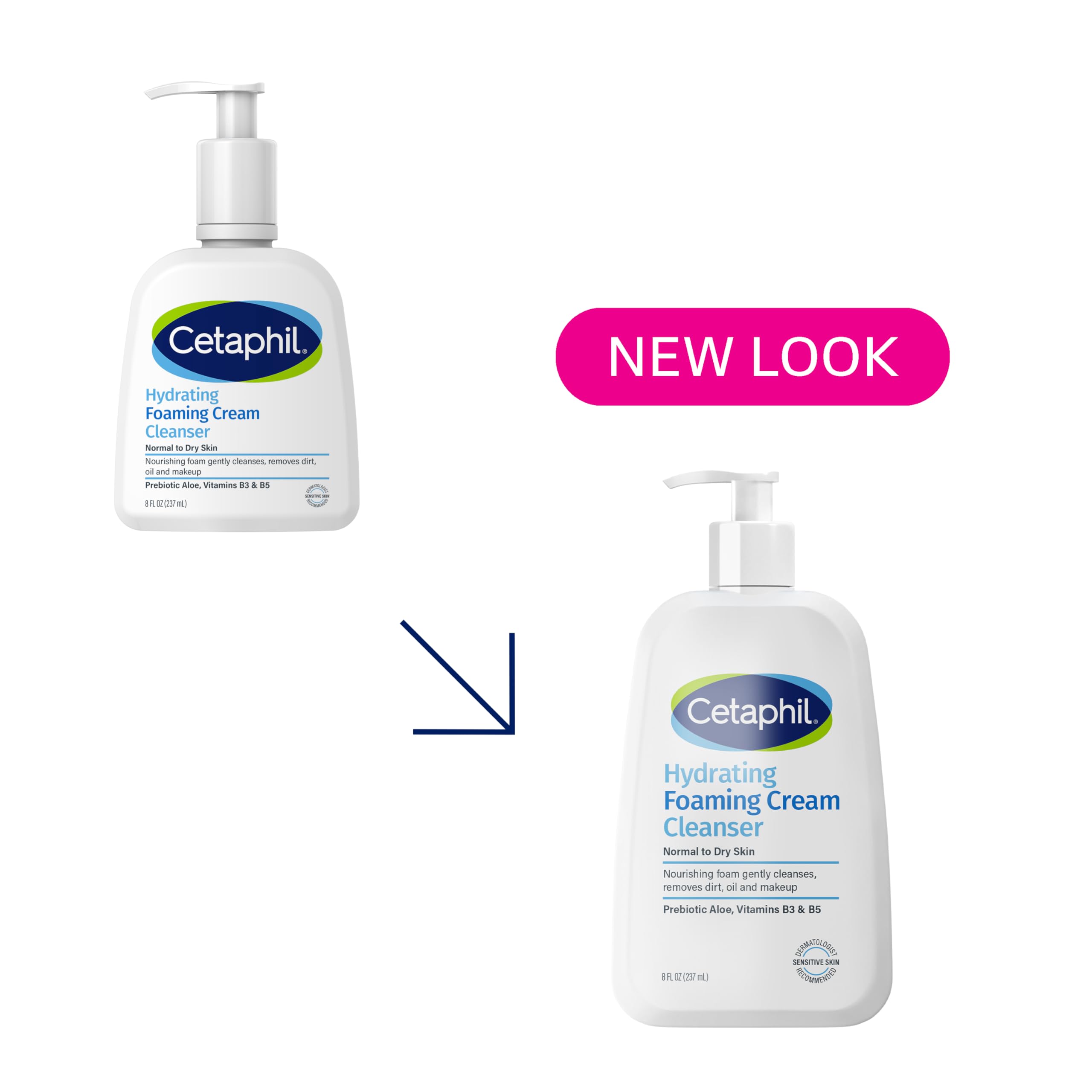 Cetaphil Cream to Foam Face Wash, Hydrating Foaming Cream Cleanser, 8 oz, For Normal to Dry, Sensitive Skin, with Soothing Prebiotic Aloe, Hypoallergenic, Fragrance Free