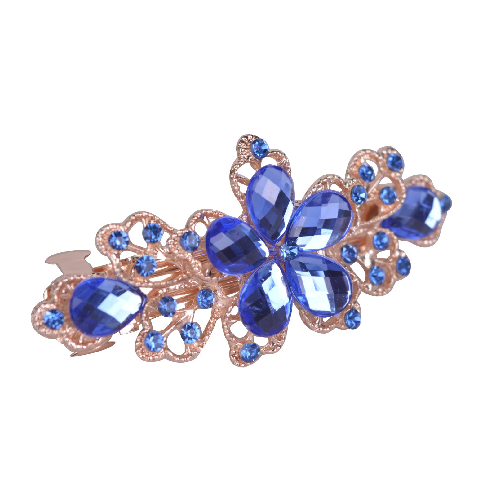 Sankuwen Flower Design Rhinestone Hairpin Clip Accessories (Dark Blue)
