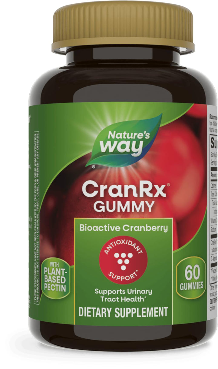 Nature's Way CranRx Cranberry Gummies, Urinary Tract Health Support*, 100% Whole Cranberry Fruit Concentrate with D-Mannose, Vitamin C, 60 Gummies (Packaging May Vary)