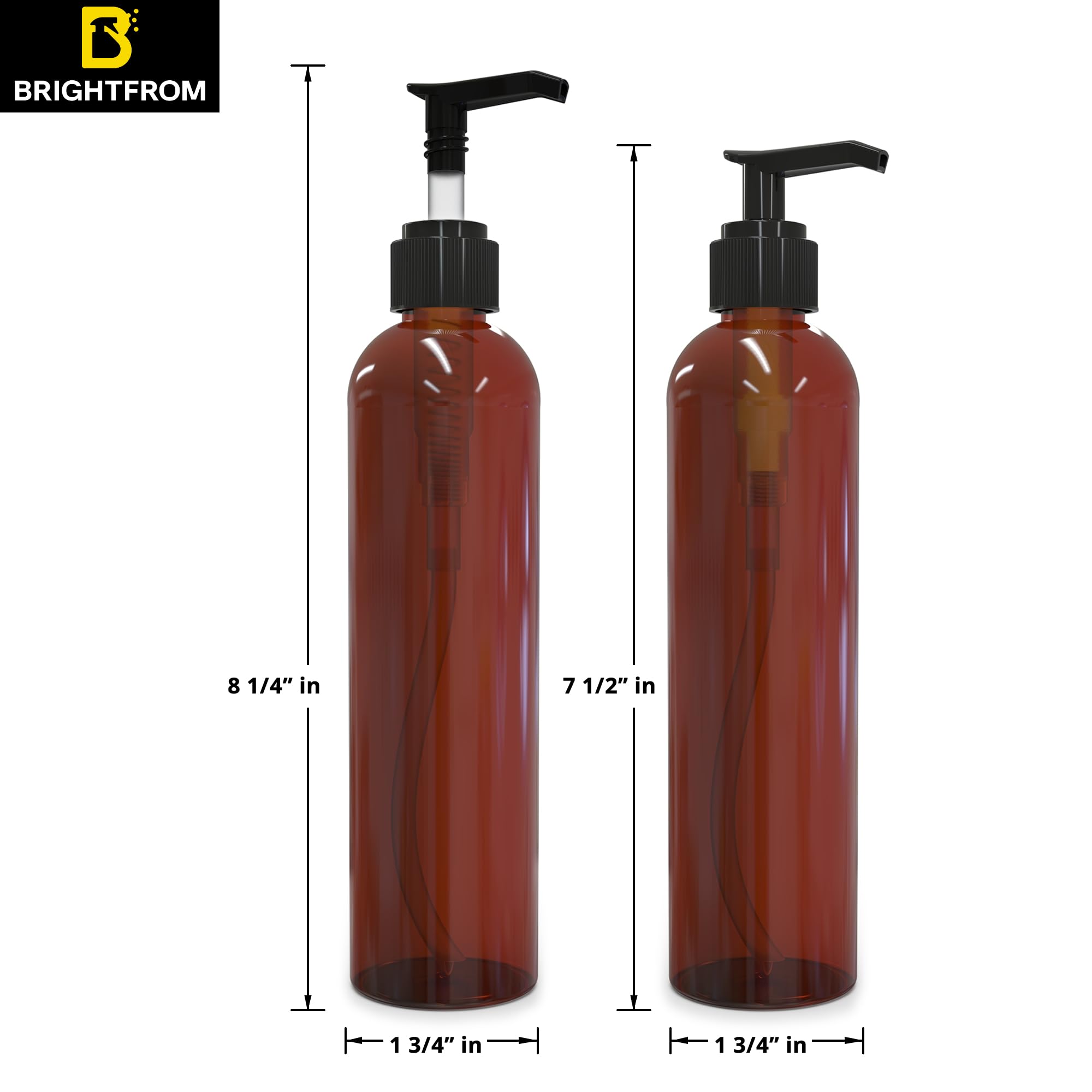 BRIGHTFROM Empty Lotion Pump Bottles, Bpa-Free Refillable Plastic 8 Oz Amber Pet Containers, Great for - Soap, Shampoo, Lotions, Liquid Body Soap, Creams and Massage Oil'S, 3 Pack