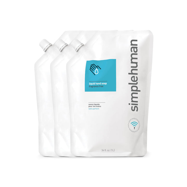 Fragrance Free, 3 Pack: Simplehuman Fragrance Free Moisturizing Liquid Hand Soap 34 Fl. Oz. Refill Pouch (Pack Of 3)