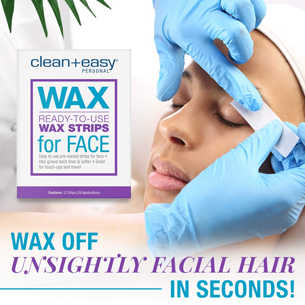 Clean + Easy Ready- To- Use Wax Strips For Facial Waxing, No Heating Required, Great For Unsightly Hair Removal Touch-Ups, 12 Ct.