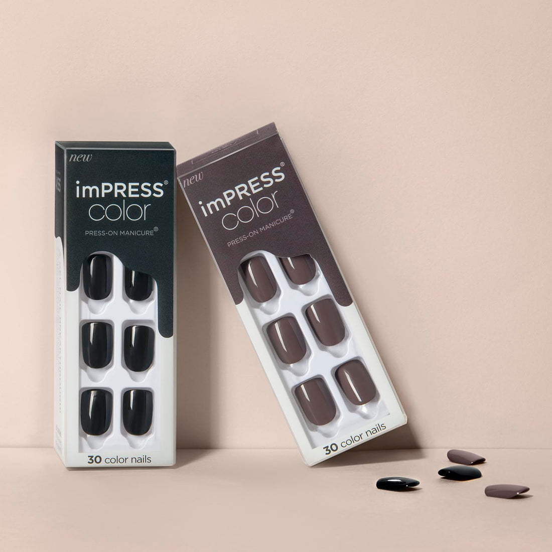 KISS imPRESS Color Press-On Manicure, Gel Nail Kit, PureFit Technology, Short Length, ââ‚¬Å“All Blackââ‚¬Â, Polish-Free Solid Color Mani, Includes Prep Pad, Mini File, Cuticle Stick, and 30 Fake Nails