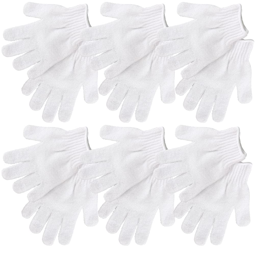 ForPro Premium Exfoliating Gloves, White, Extra-Thick, Body Exfoliating Shower and Bath Gloves, 6-Pair