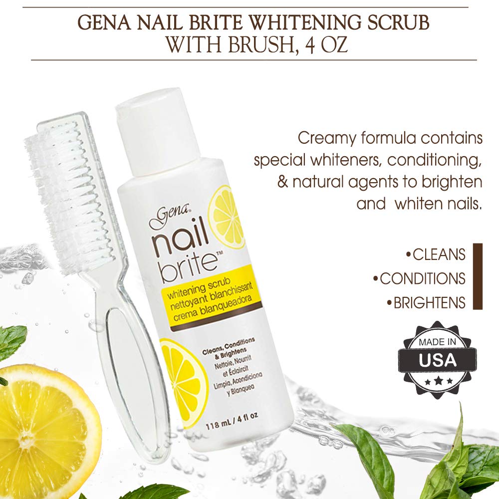 Gena Nail Brite Whitening Scrub with Brush, Cleans Conditions & Brightens Nails, 4 oz