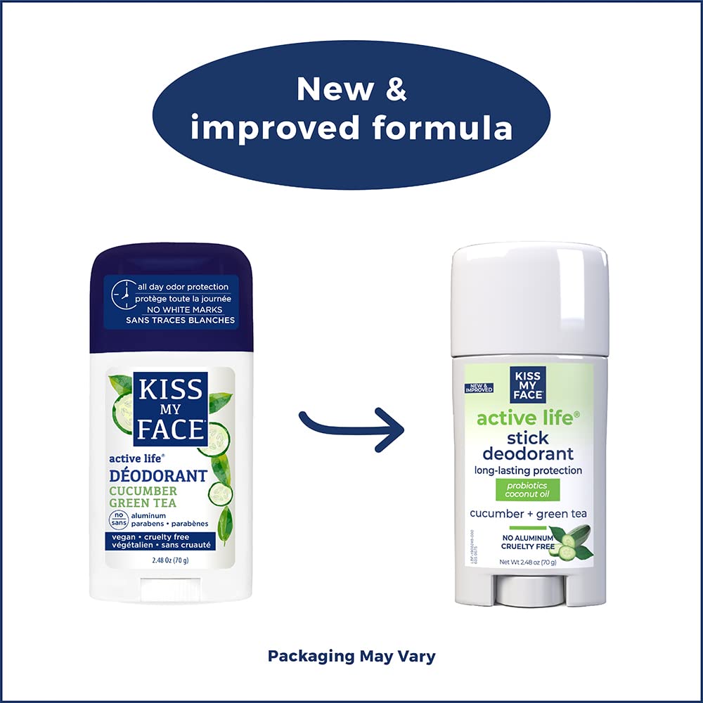 Kiss My Face Active Life Aluminum CHLOROHYDRATE Free Deodorant, Cucumber Green Tea, 2.48 Ounce Stick