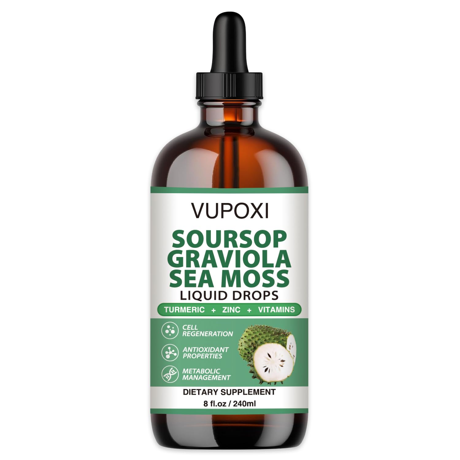 Soursop Multivitamin Liquid Drops Cell Support & Regeneration, Immune Boost,Dietary Fiber and Sleep, Organic Soursop Extract-Sugar Free, Non-GMO, 100% Vegan, Gluten-Free-8 Fl Oz/240 ML