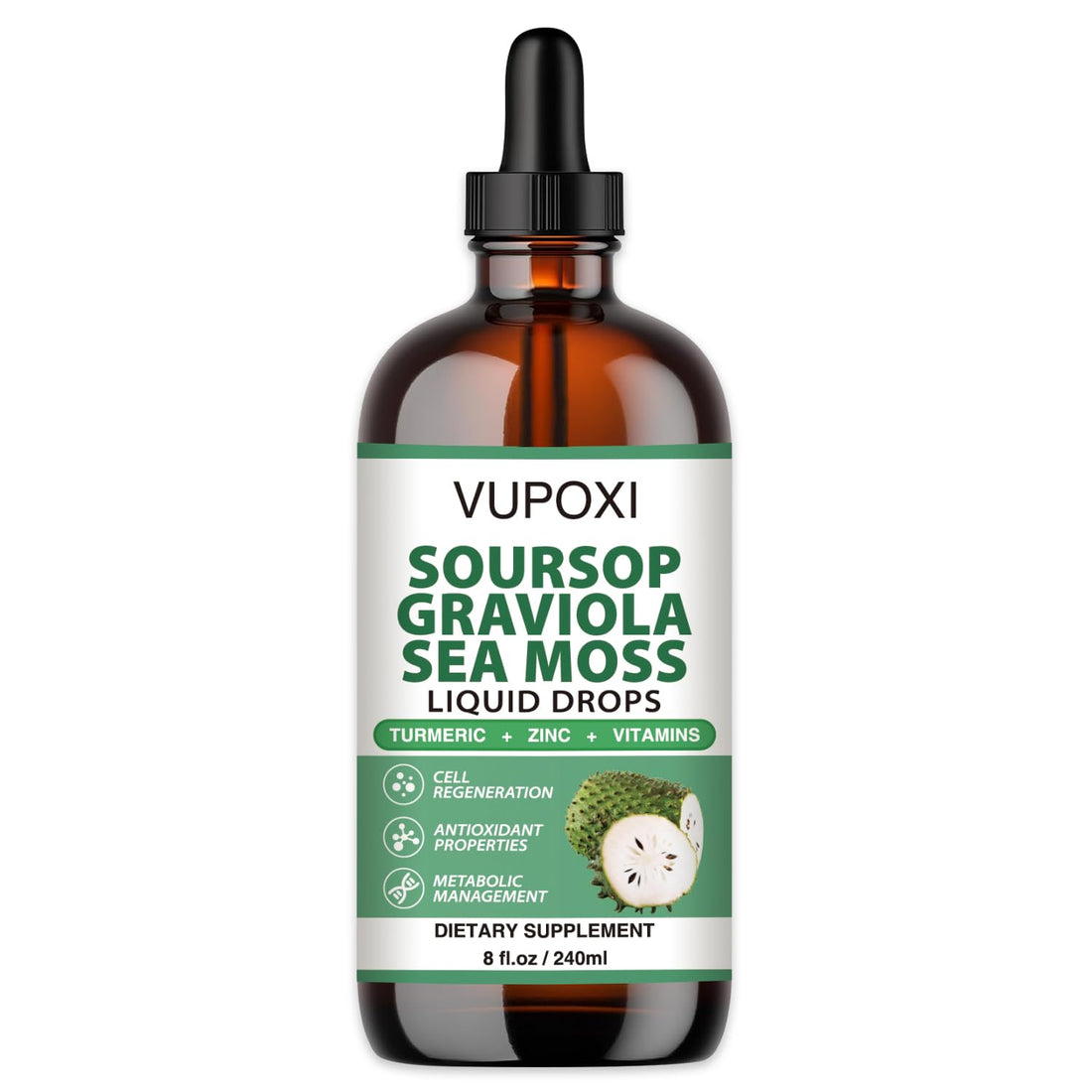 Soursop Multivitamin Liquid Drops Cell Support & Regeneration, Immune Boost,Dietary Fiber and Sleep, Organic Soursop Extract-Sugar Free, Non-GMO, 100% Vegan, Gluten-Free-8 Fl Oz/240 ML