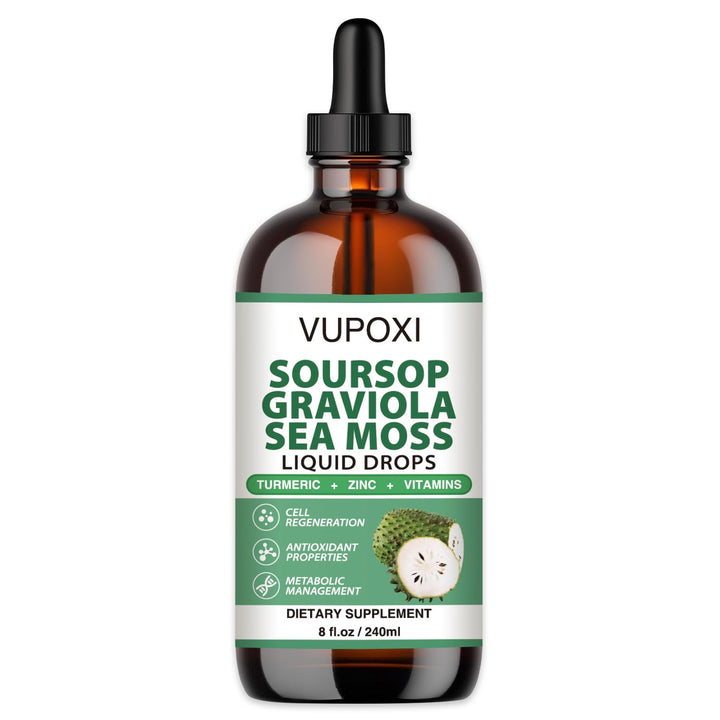 Soursop Multivitamin Liquid Drops Cell Support & Regeneration, Immune Boost,Dietary Fiber and Sleep, Organic Soursop Extract-Sugar Free, Non-GMO, 100% Vegan, Gluten-Free-8 Fl Oz/240 ML