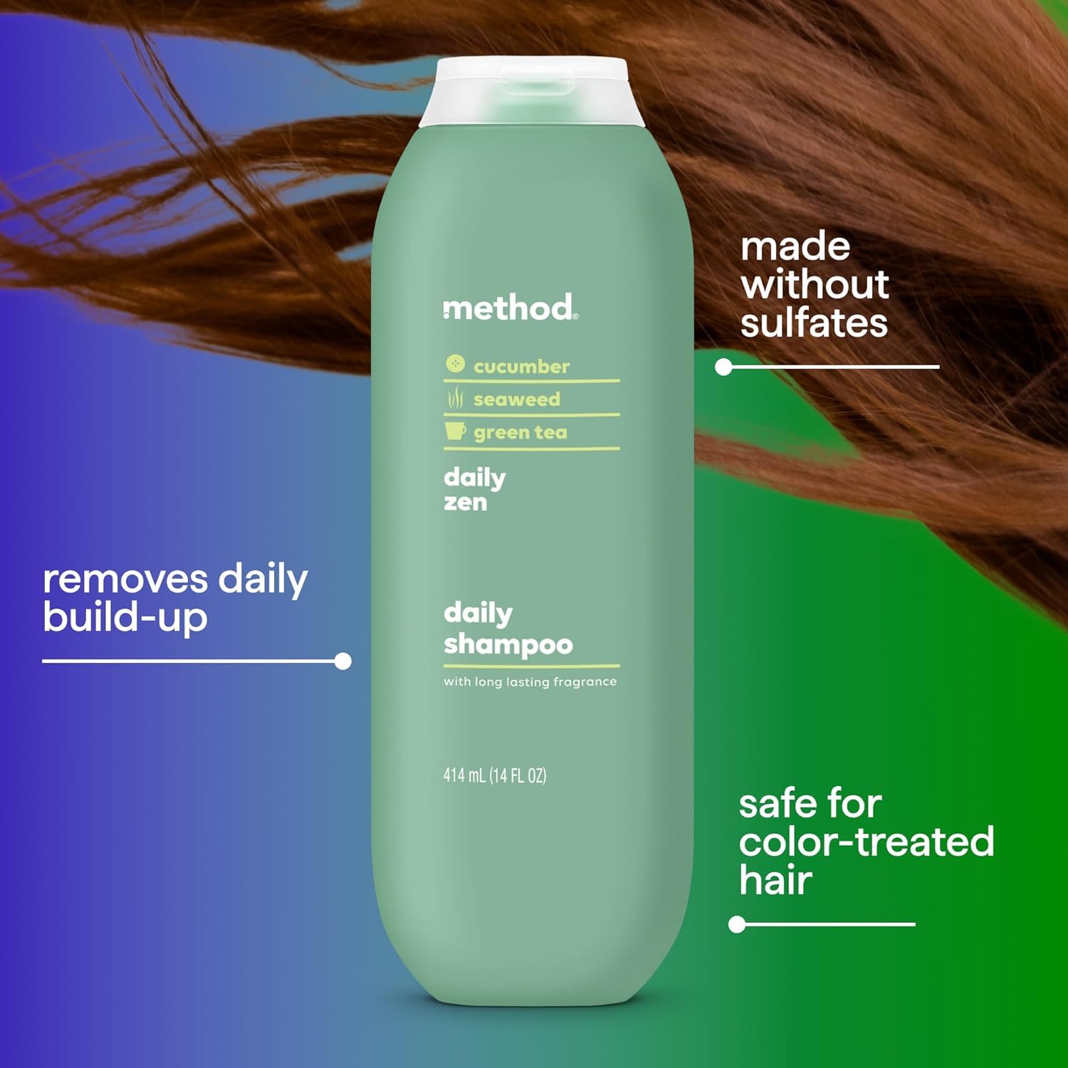 Method Everyday Shampoo, Daily Zen with Cucumber, Green Tea, and Seaweed Scent Notes, Paraben and Sulfate Free, 14 oz (Pack of 3)