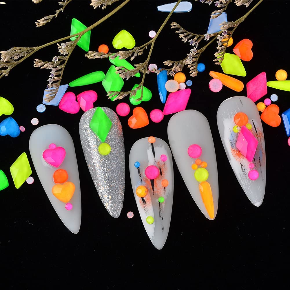 Professional Nail Rhinestones Kit,Multi Shapes Neon Crystal AB Rhinestones for Nail Art Craft Mix Sizes Nail Gems Nail Art Supplies Accessories ï¼Ë†04 Luminousï¼â€°