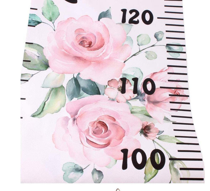 Baby Growth Chart Ruler Kids Roll-up Height Chart Wall Hanging Measurement Chart Wall Decor with Wood Frame for Kids Nursery Room Canvas Removable Height Growth Chart 8'' x 79'' (Pink Flower)